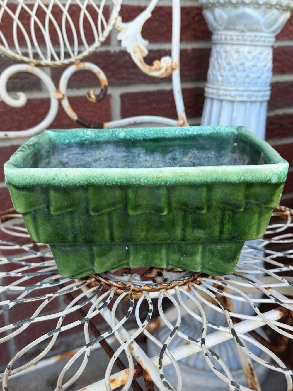 MCM vintage ceramic green indoor planter, Christmas
